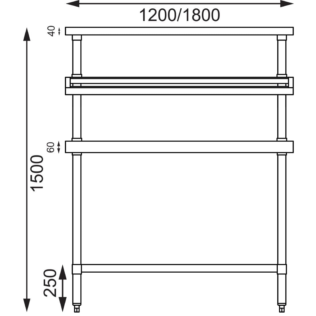 Vogue Stainless Steel Prep Station with Gantry 1500x600