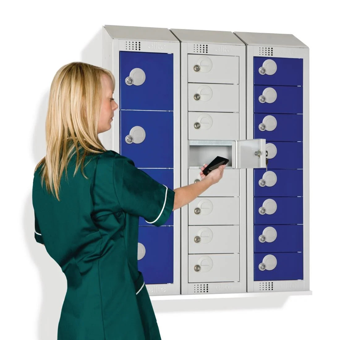 Elite Personal Effects Locker 4 Door Grey Camlock Sloping Top