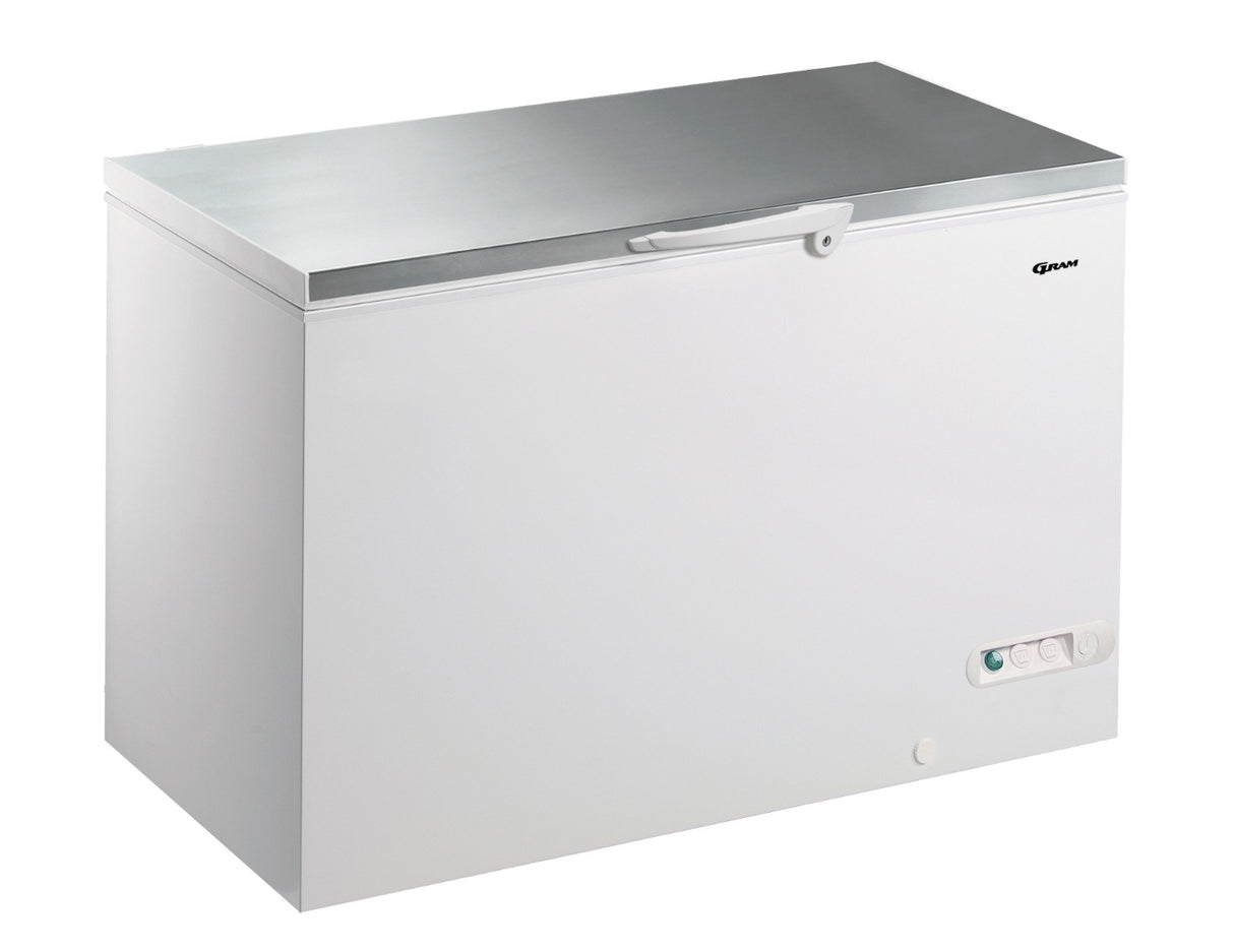 Gram CF 45 SG UK Stainless Steel Lid White Chest Freezer  416 Litres