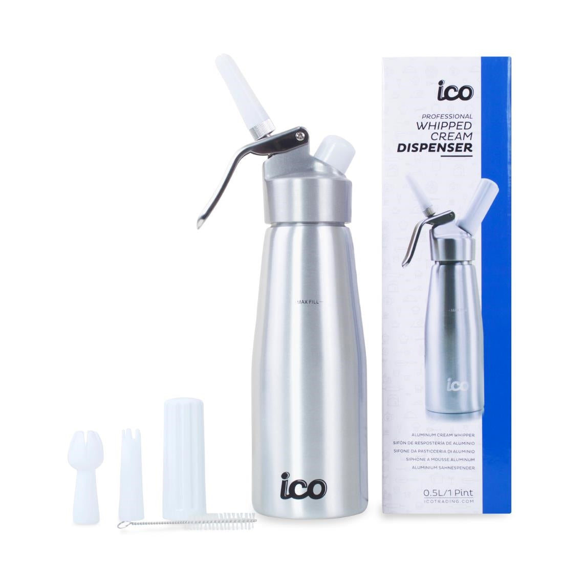 ICO Aluminium Whipped Cream Dispenser Silver 500ml