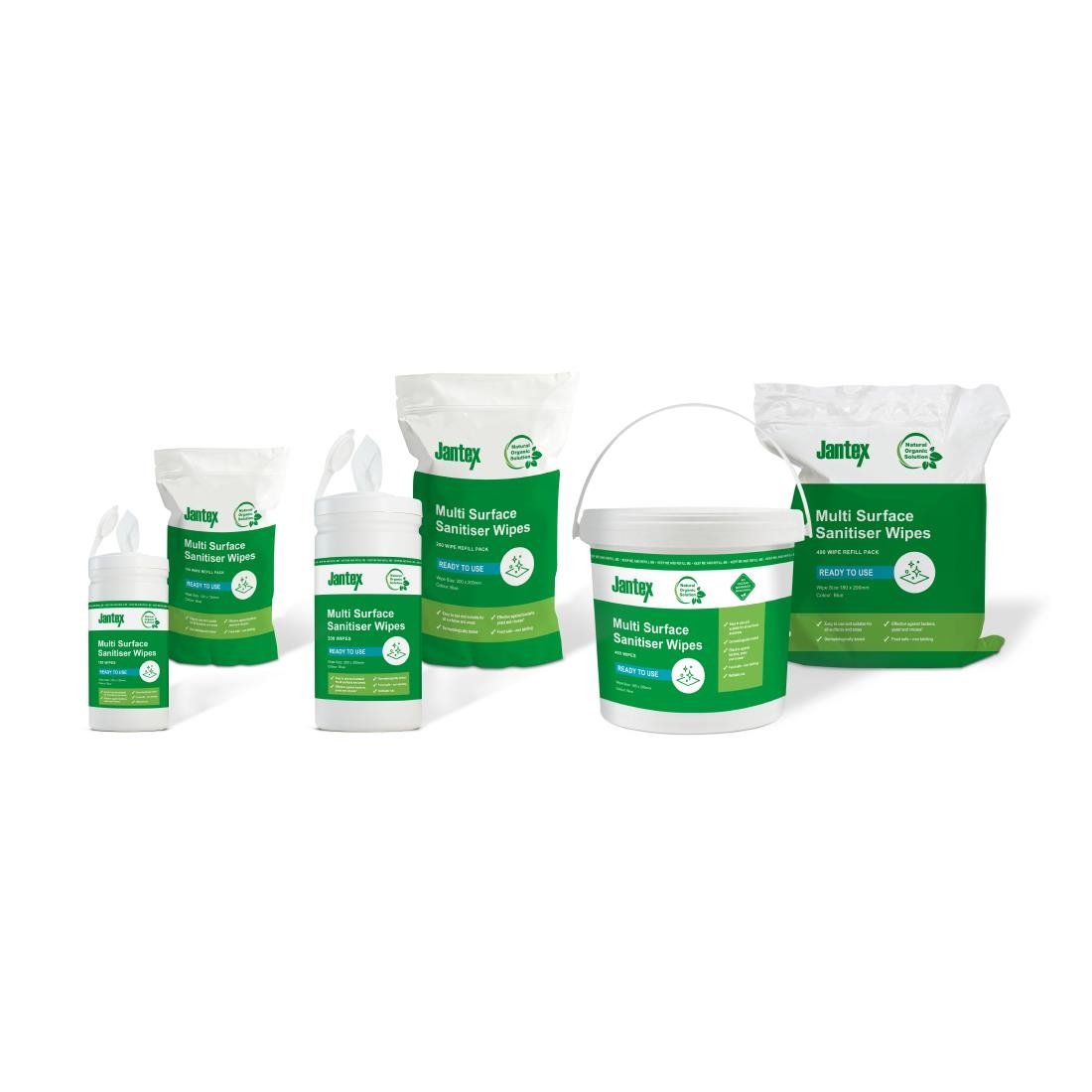 Jantex Green Surface Sanitiser Wipes Refill Pack 200mm (400 Pack)