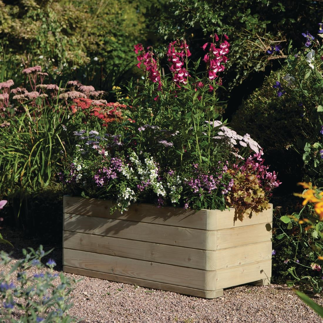 Rowlinson Marberry Layer Planter Rectangular Natural Timber 100cm