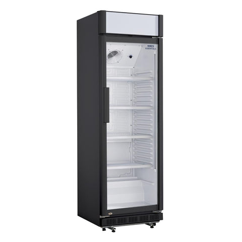 Nisbets Essentials Upright Display Cooler Black with Light Box - 354Ltr