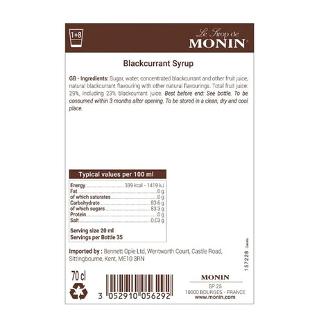 Monin Blackcurrant Syrup 700ml
