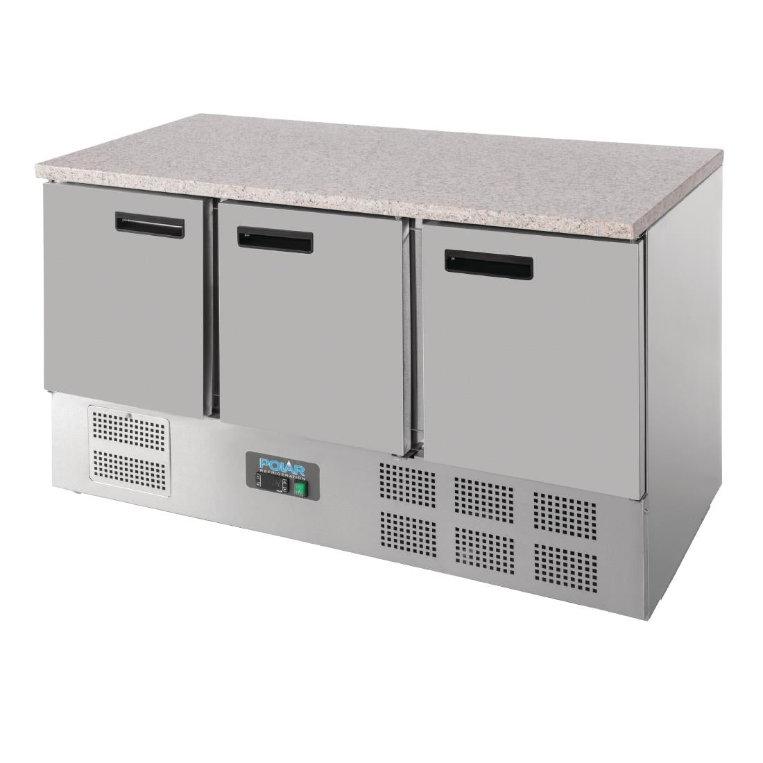 Polar G-Series 3 Door Counter Fridge with Granite Work Top 368Ltr