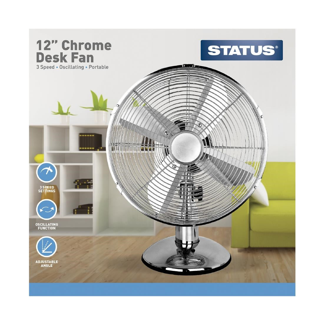 Status 12" Oscillating Chrome Desktop Fan