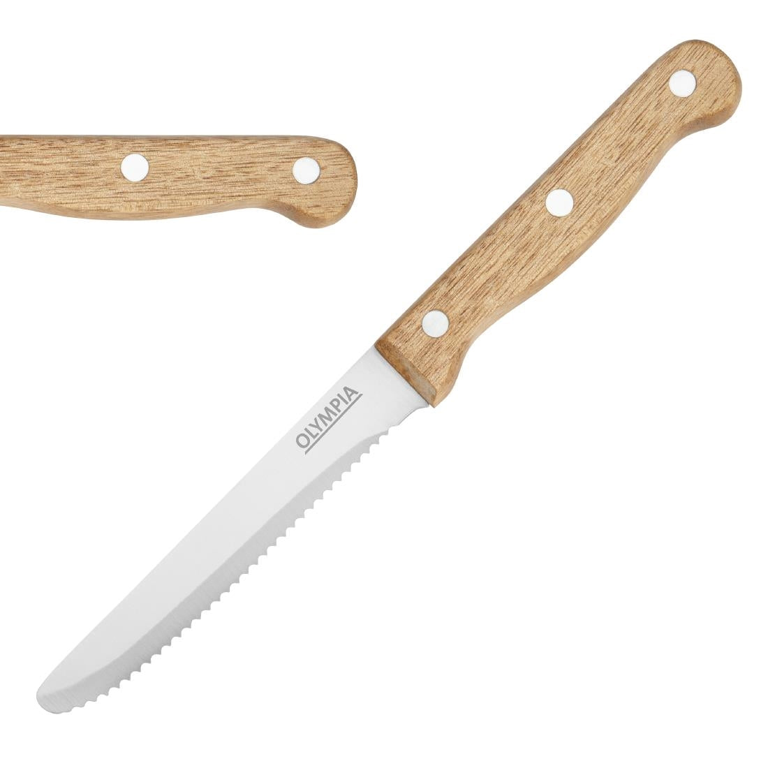 Olympia Rounded Steak Knives with Acacia Wood Handles 110mm (12 Pack)