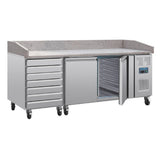 Polar U-Series Double Door Pizza Counter with Granite Top and Dough Drawers 290Ltr