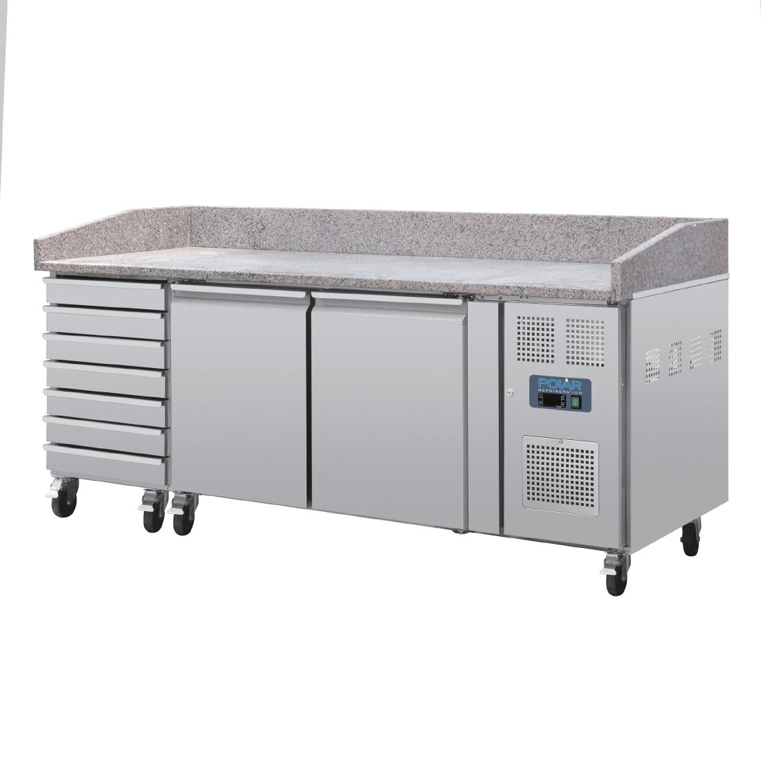 Polar U-Series Double Door Pizza Counter with Granite Top and Dough Drawers 290Ltr