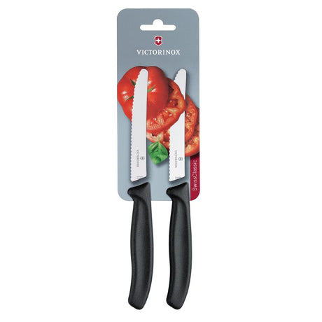 Victorinox Serrated Tomato/Utility Knives 11cm Black (2 pack)