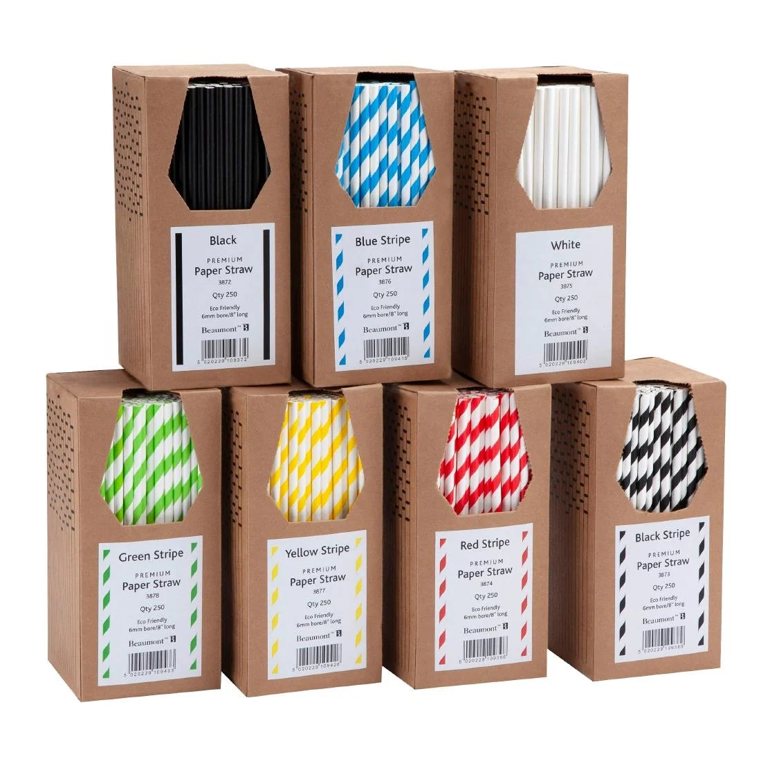 Beaumont Paper Straws Yellow & White Stripe 200mm (250 Pack)