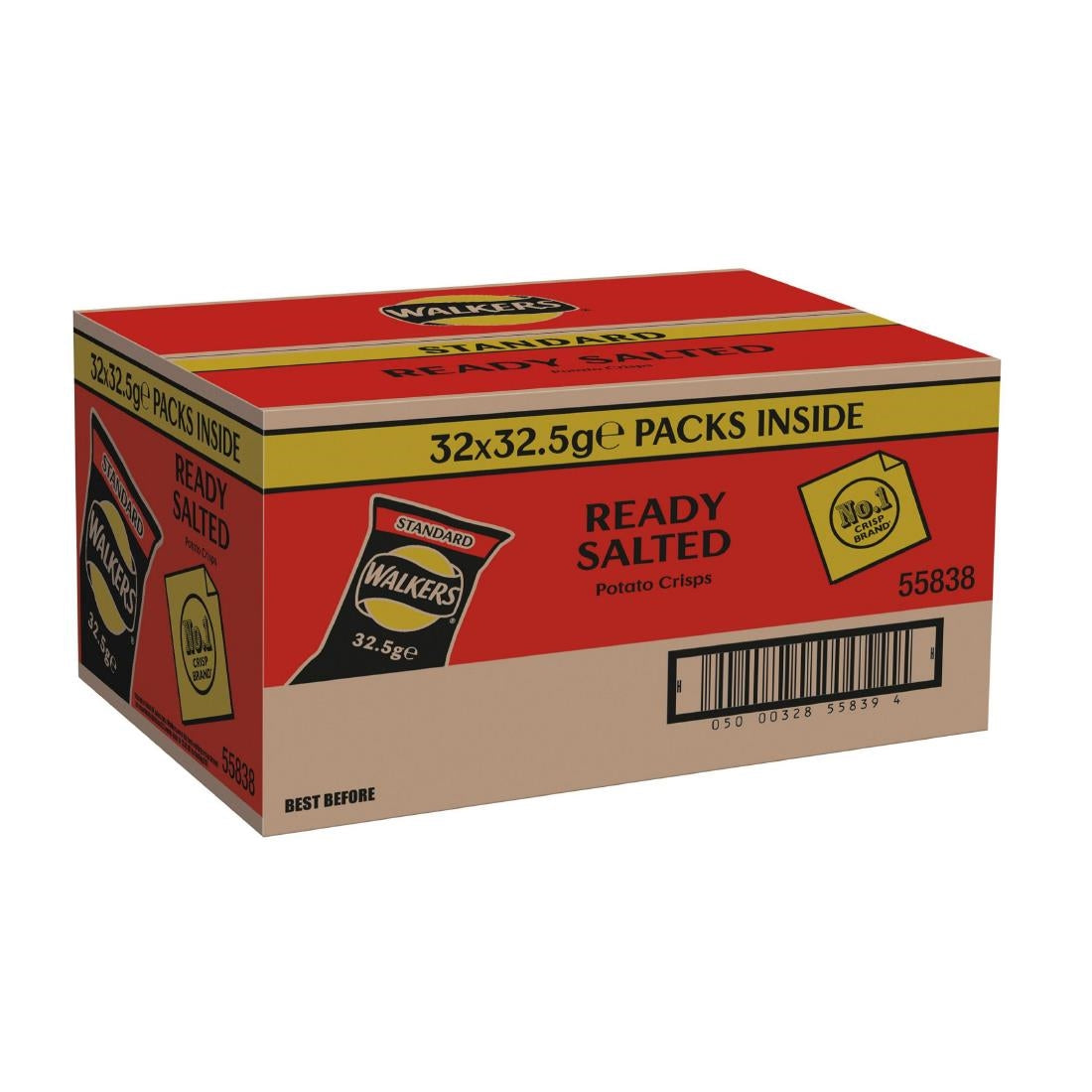 Walkers Ready Salted Flavour Crisps 32.5g (Pack of 32)