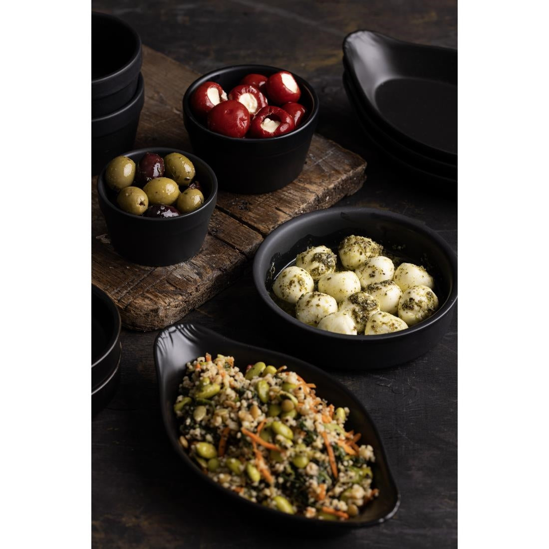 Olympia Mediterranean Oval Eared Dishes Black 204x118mm (6 Pack)