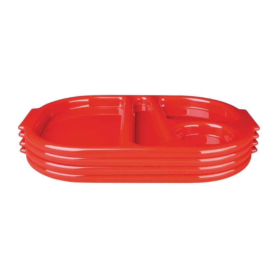 Olympia Kristallon Small Polypropylene Compartment Food Trays Red 321mm