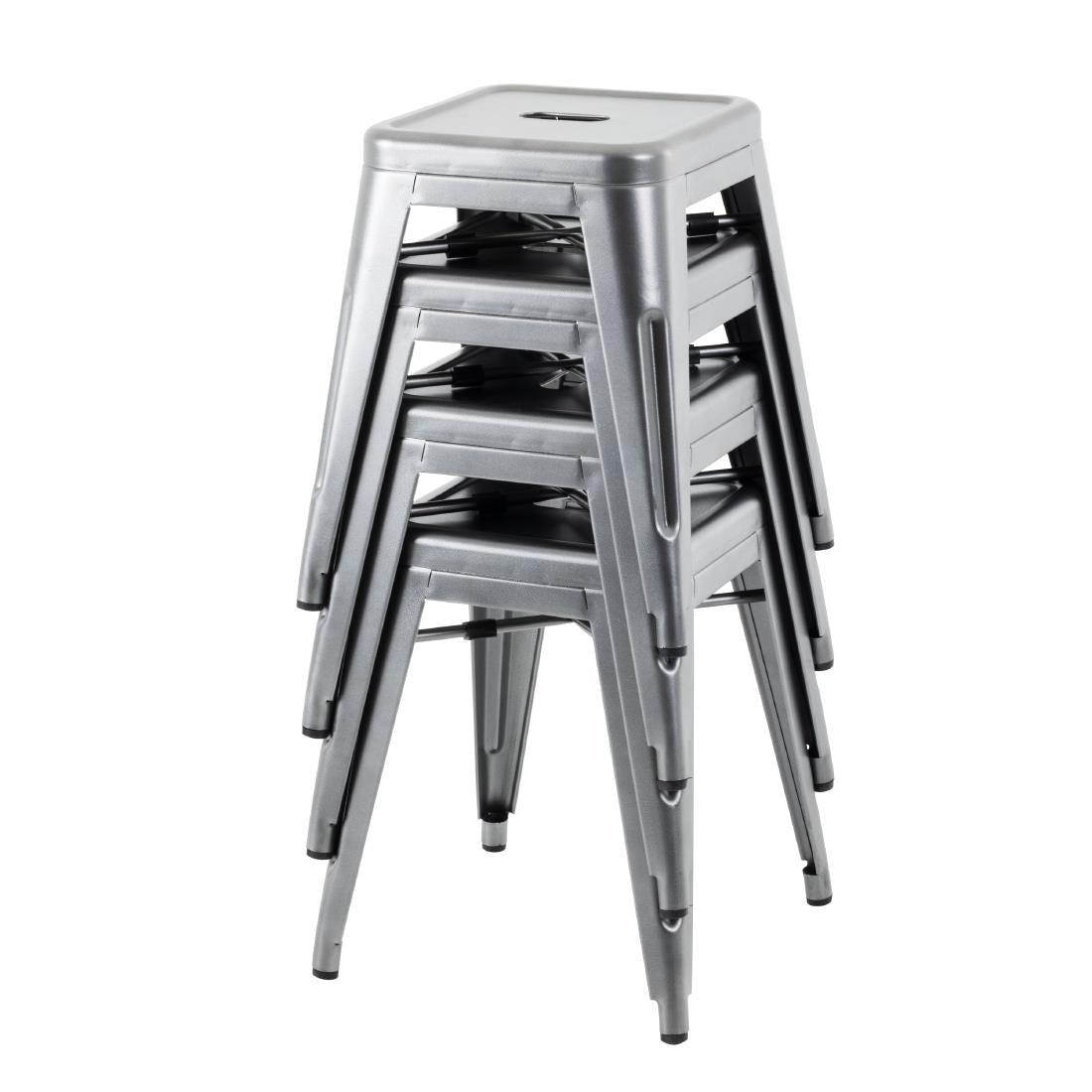 Bolero Bistro Steel Low Stools Gun Metal (4 Pack)