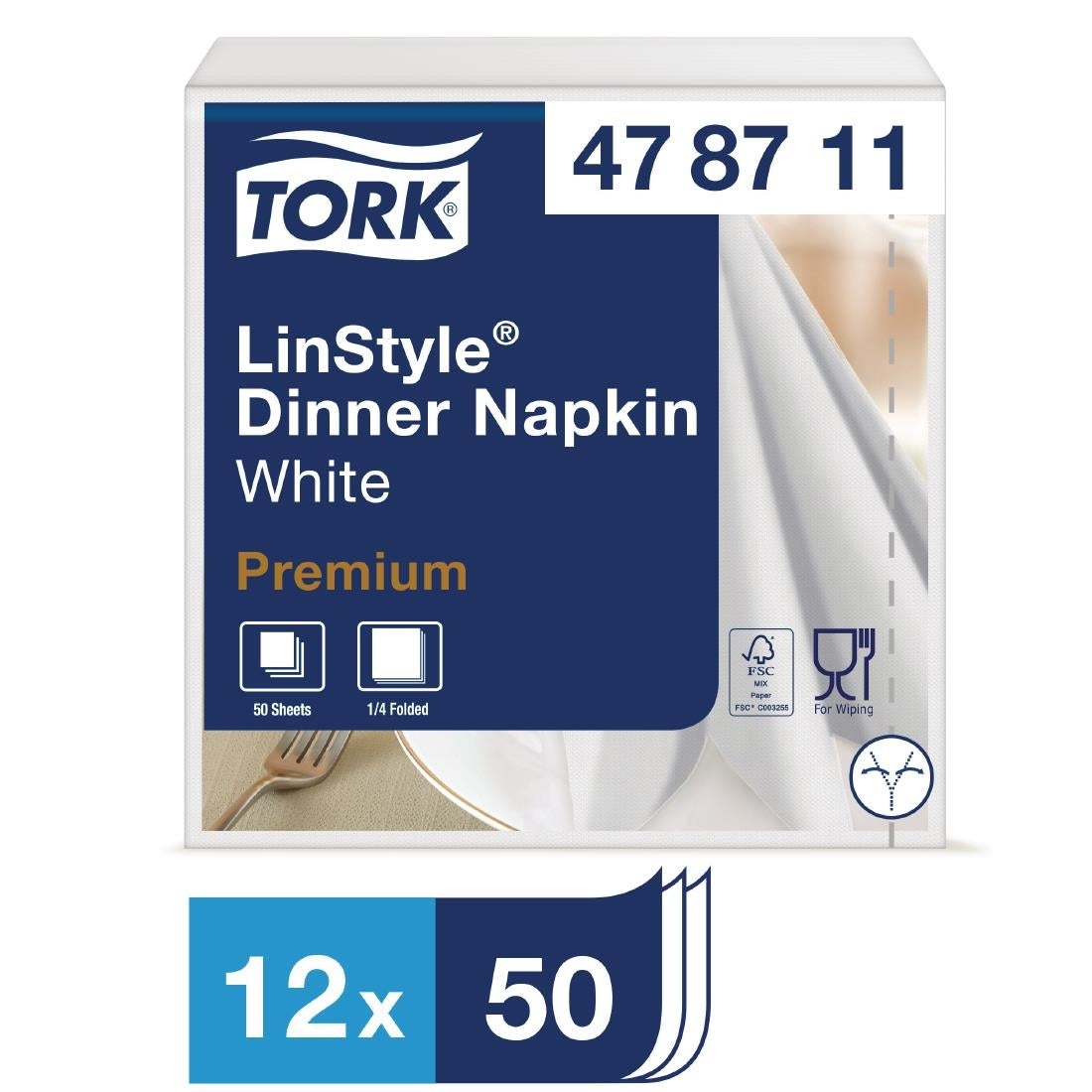 Tork Premium Linstyle Dinner Napkin White 40x40cm 1/4 Fold (12 Pack)