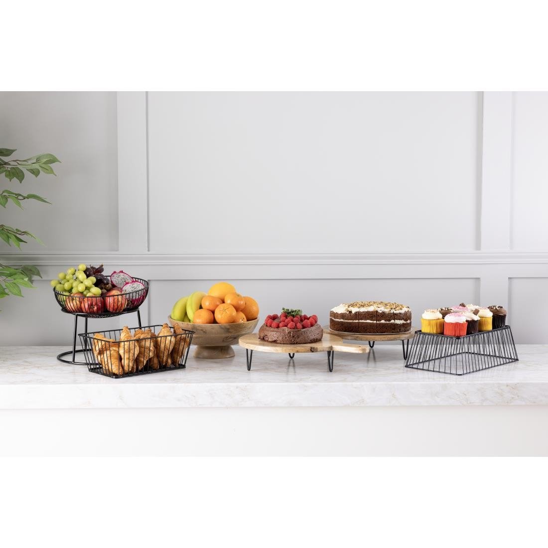 Olympia Round Handled Display Stand Mango Wood with Metal Legs 350x250x80mm