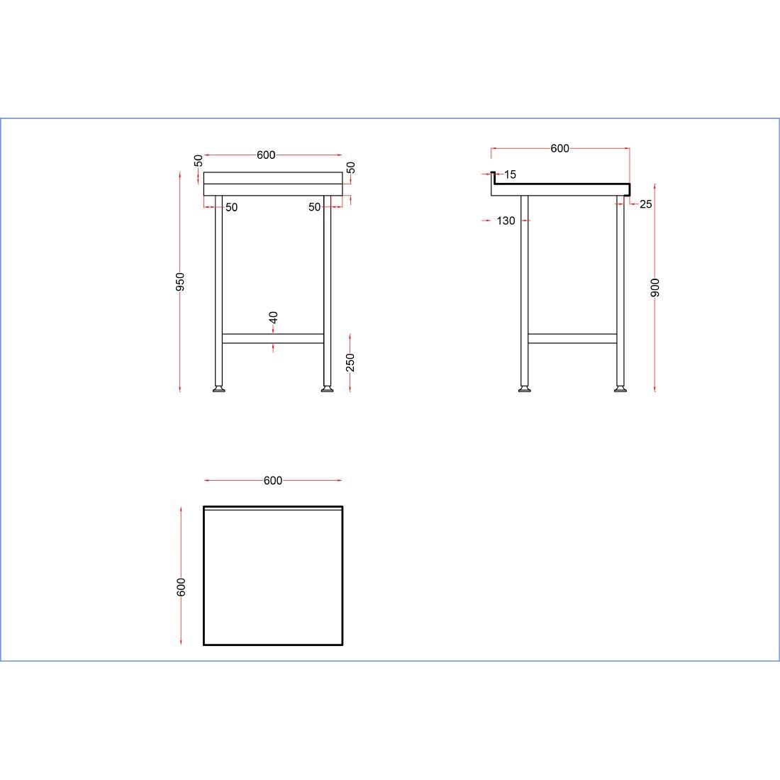 Vogue Stainless Steel Wall Table with Upstand 600mm