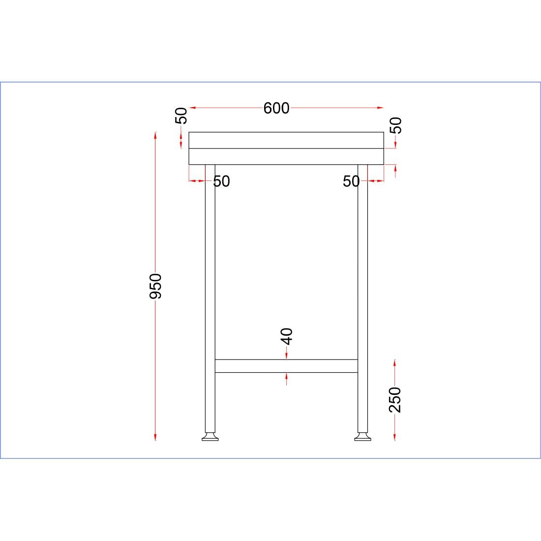 Vogue Stainless Steel Wall Table with Upstand 600mm