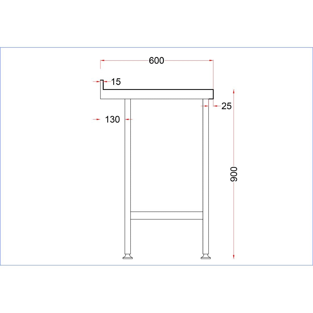 Vogue Stainless Steel Wall Table with Upstand 600mm