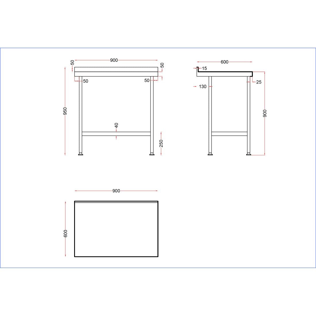 Vogue Stainless Steel Wall Table with Upstand 900mm