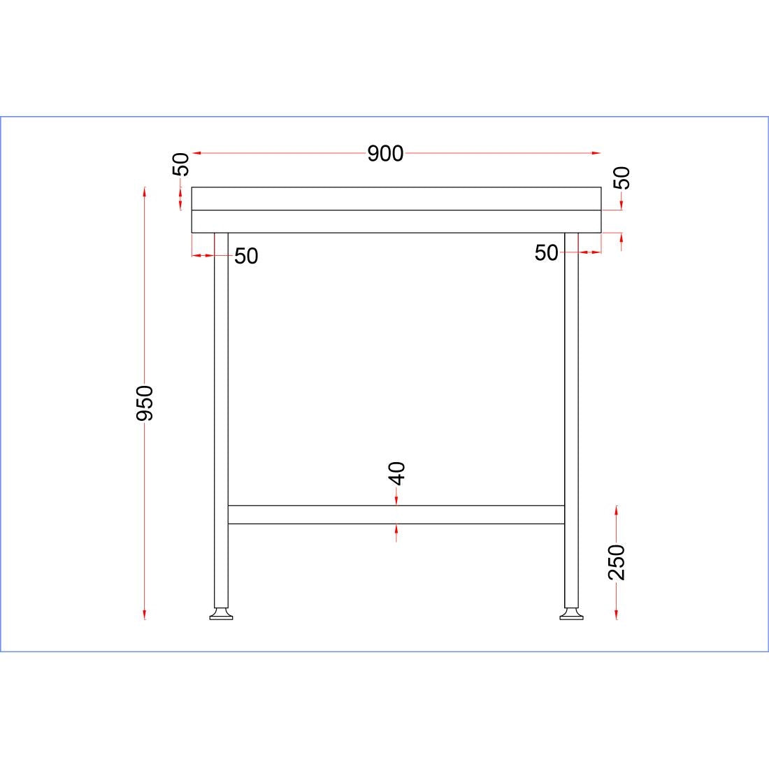 Vogue Stainless Steel Wall Table with Upstand 900mm