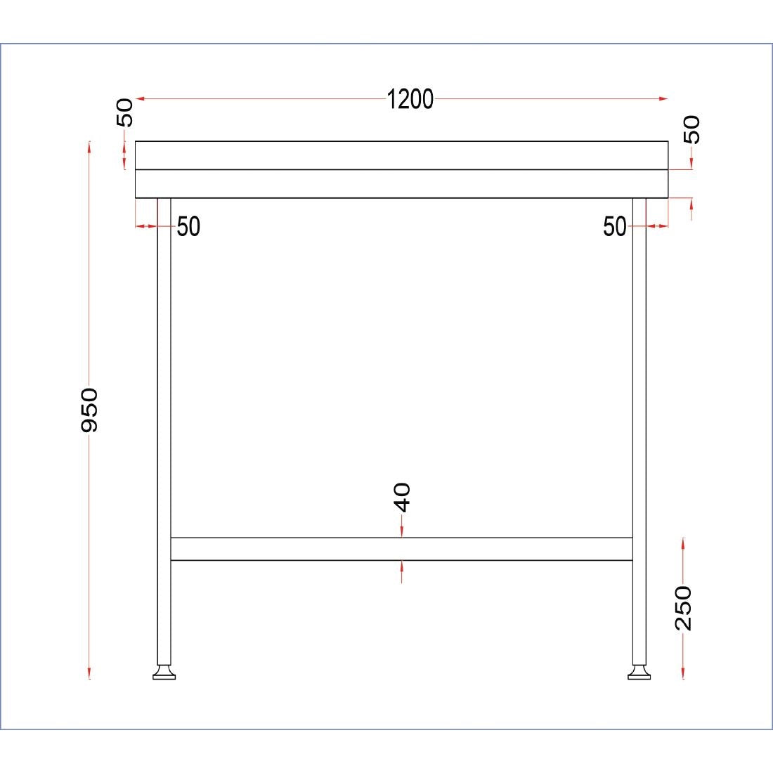 Vogue Stainless Steel Wall Table with Upstand 1200mm
