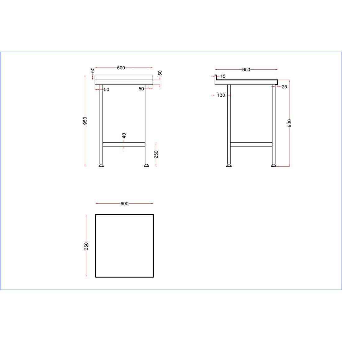 Vogue Stainless Steel Wall Table with Upstand 600mm