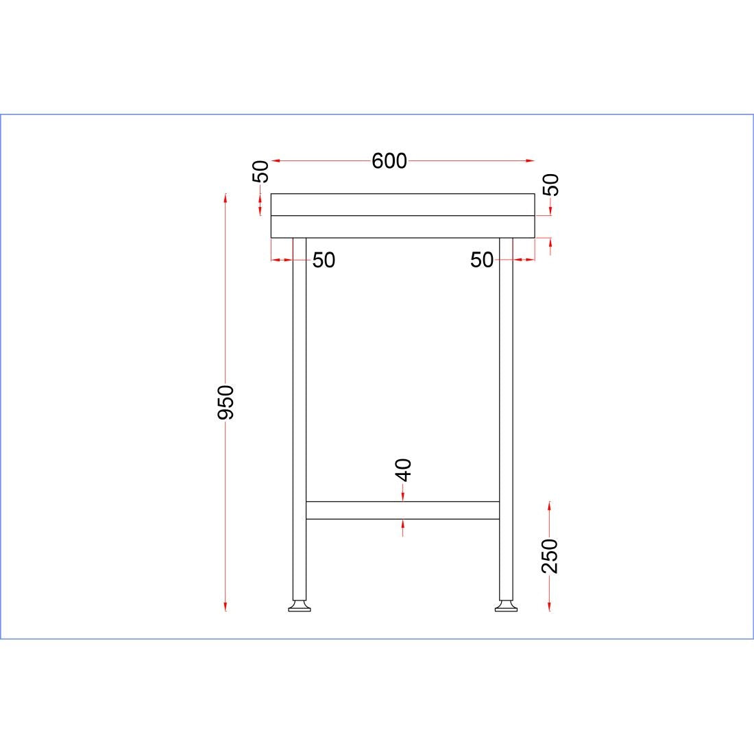 Vogue Stainless Steel Wall Table with Upstand 600mm