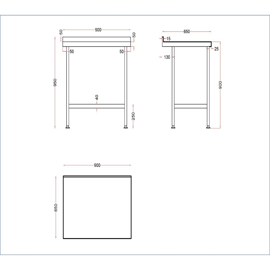 Vogue Stainless Steel Wall Table with Upstand 900mm