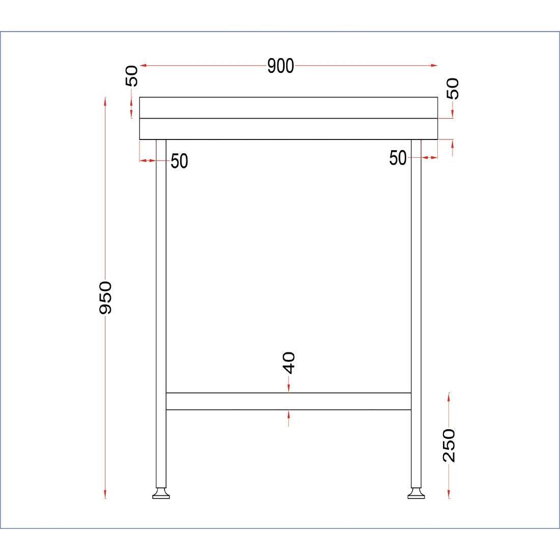 Vogue Stainless Steel Wall Table with Upstand 900mm