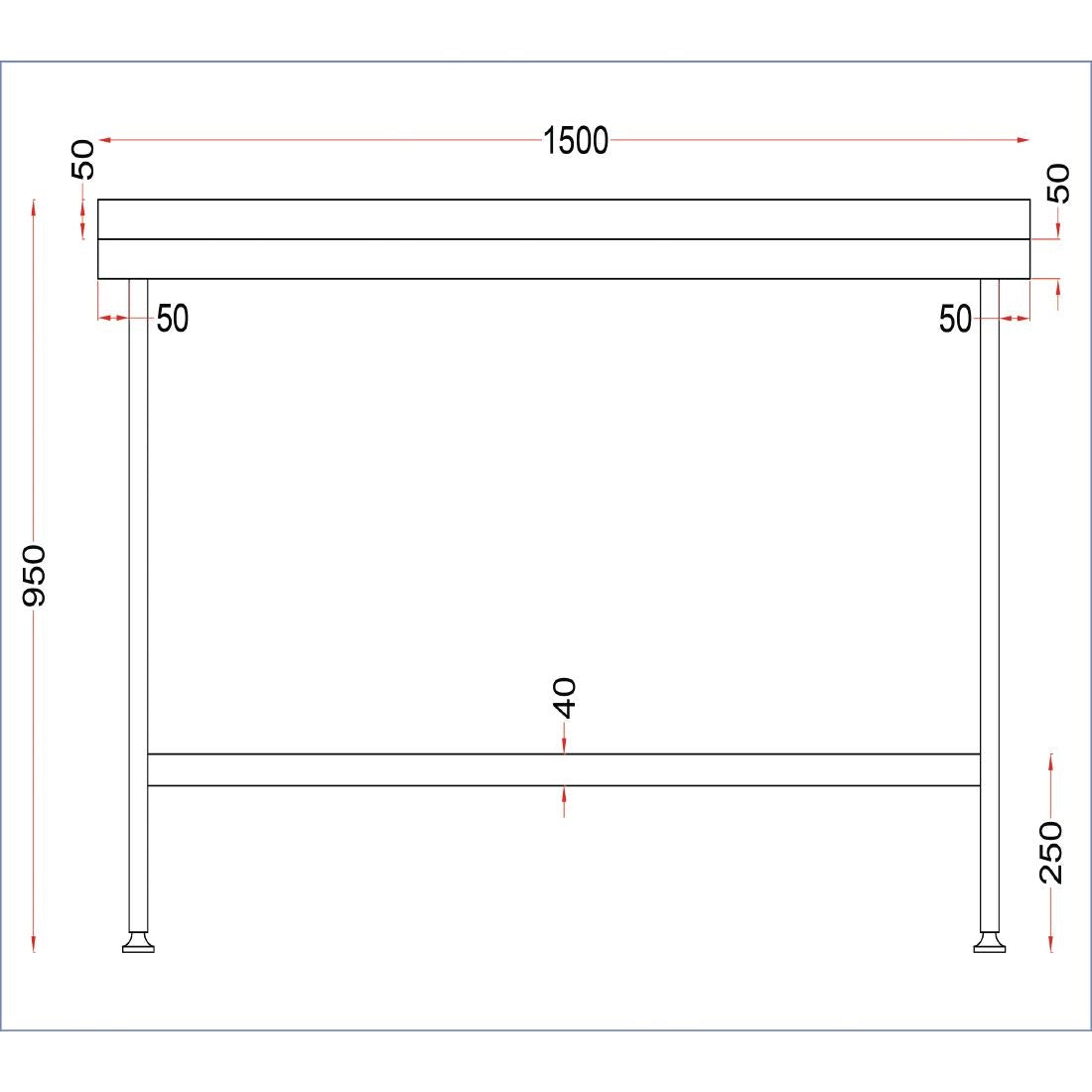 Vogue Stainless Steel Wall Table with Upstand 1500mm