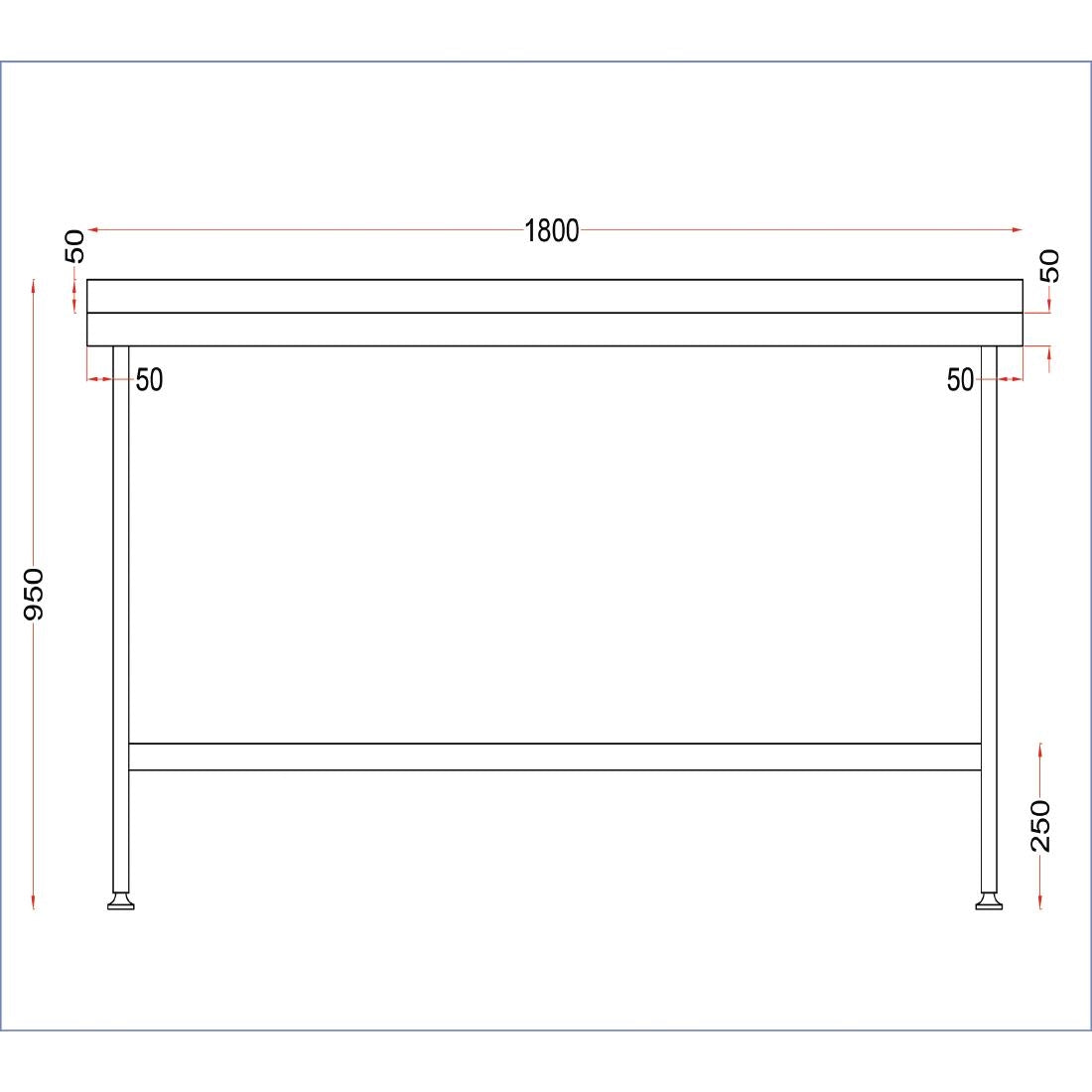 Vogue Stainless Wall Table with Upstand 1800mm
