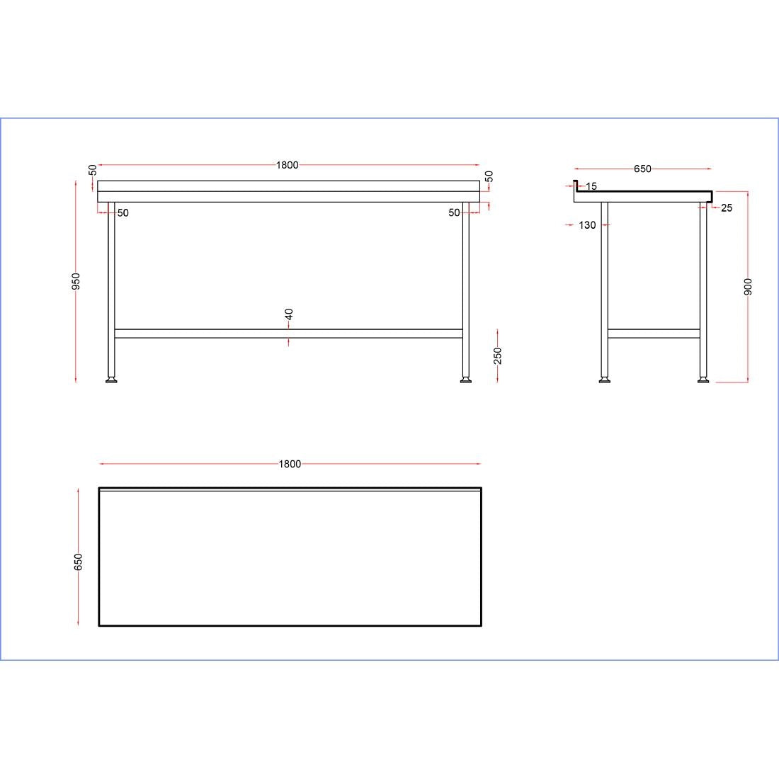 Vogue Stainless Steel Centre Table 1800mm
