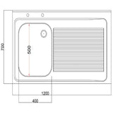 Vogue Fully Assembled Stainless Steel Sink Right Hand Drainer 1200mm