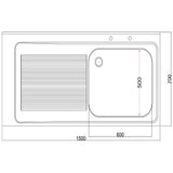 Vogue Fully Assembled Stainless Steel Sink Left Hand Drainer 1500mm