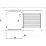 Vogue Fully Assembled Stainless Steel Sink Right Hand Drainer 1500mm