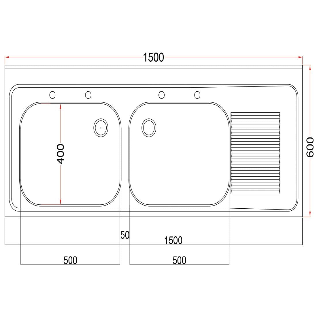 Vogue Fully Assembled Stainless Steel Sink Right Hand Drainer 1500mm