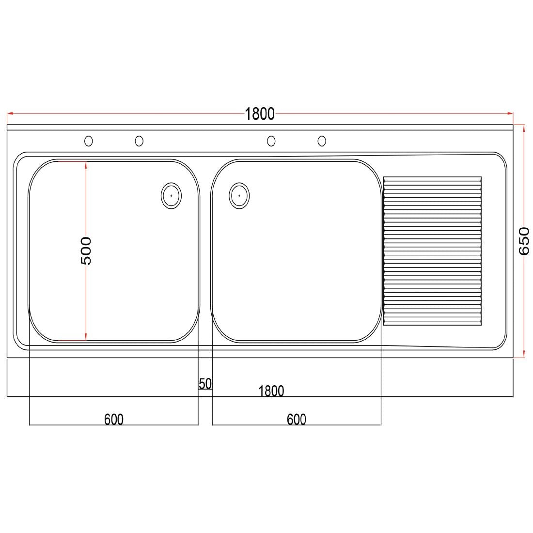 Vogue Fully Assembled Stainless Steel Sink Right Hand Drainer 1800mm