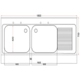 Vogue Fully Assembled Stainless Steel Sink Right Hand Drainer 1800mm