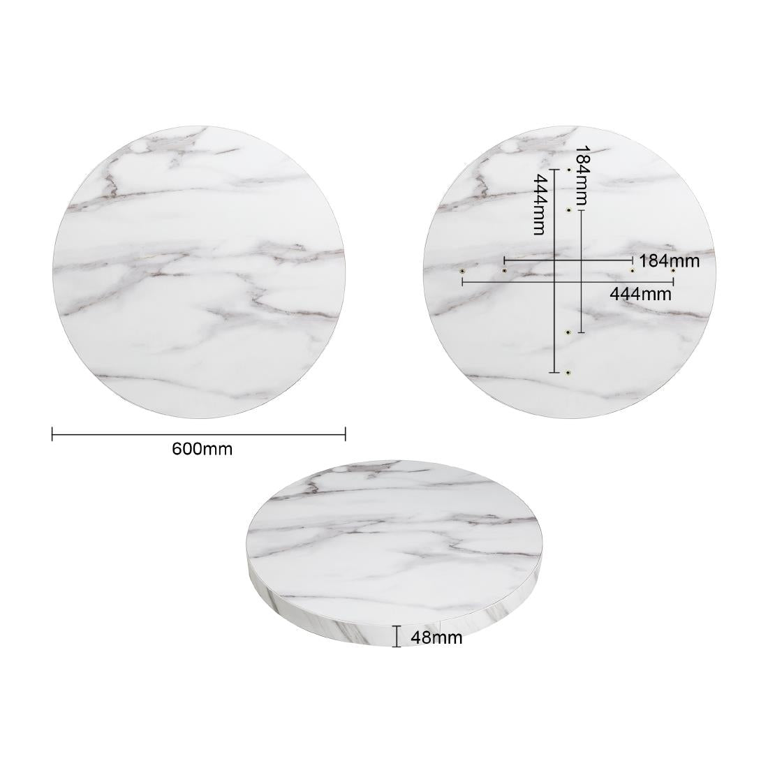 Bolero Pre-drilled Round Table Top Marble Effect 600mm
