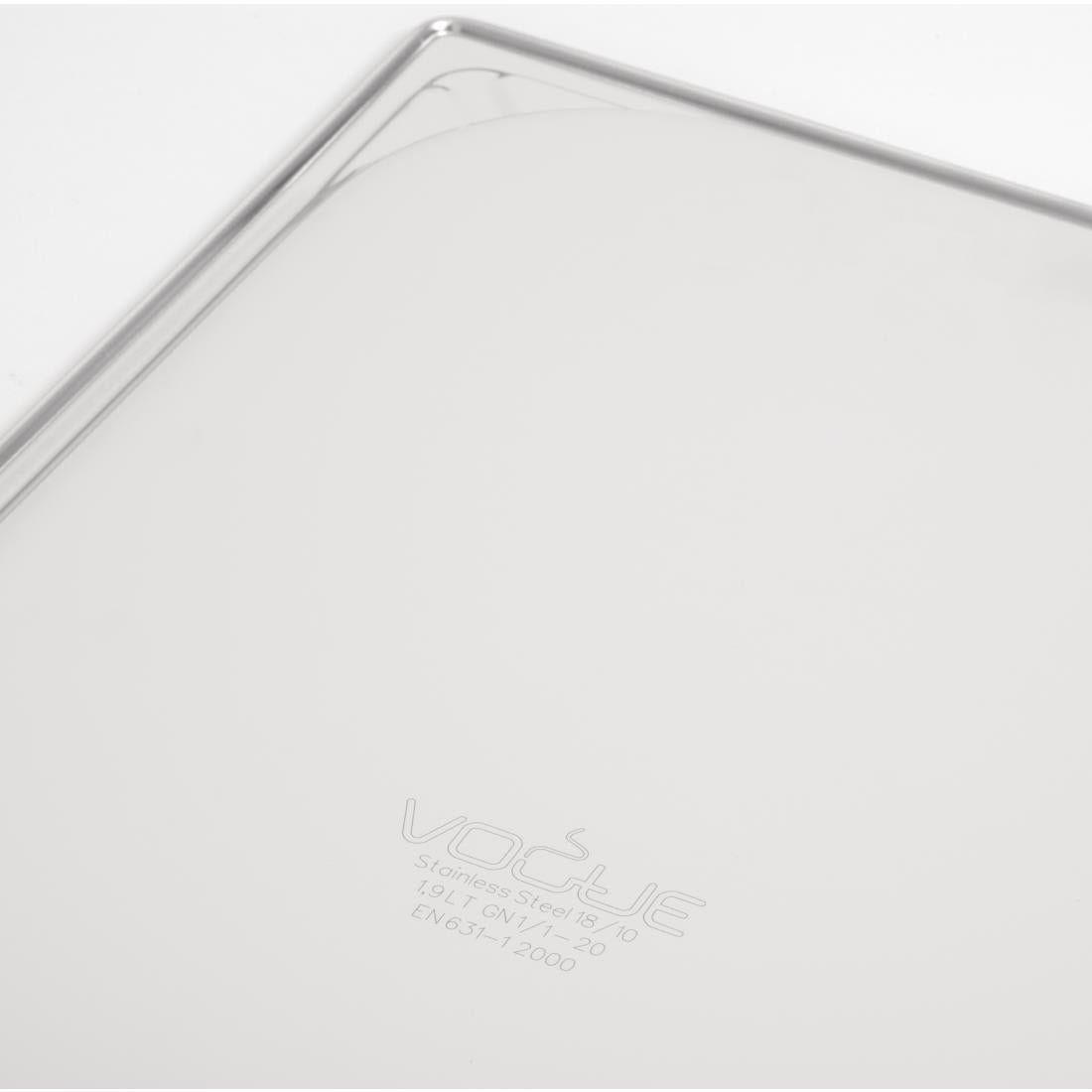 Vogue Heavy Duty Stainless Steel 1/1 Gastronorm Tray 20mm
