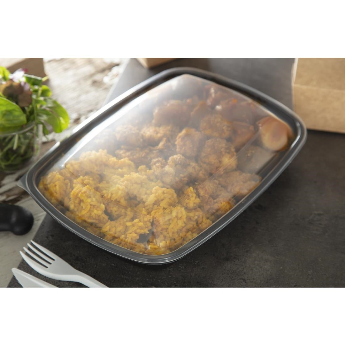 Fastpac Large Rectangular Food Container Lids 1.35Ltr  (150 Pack)