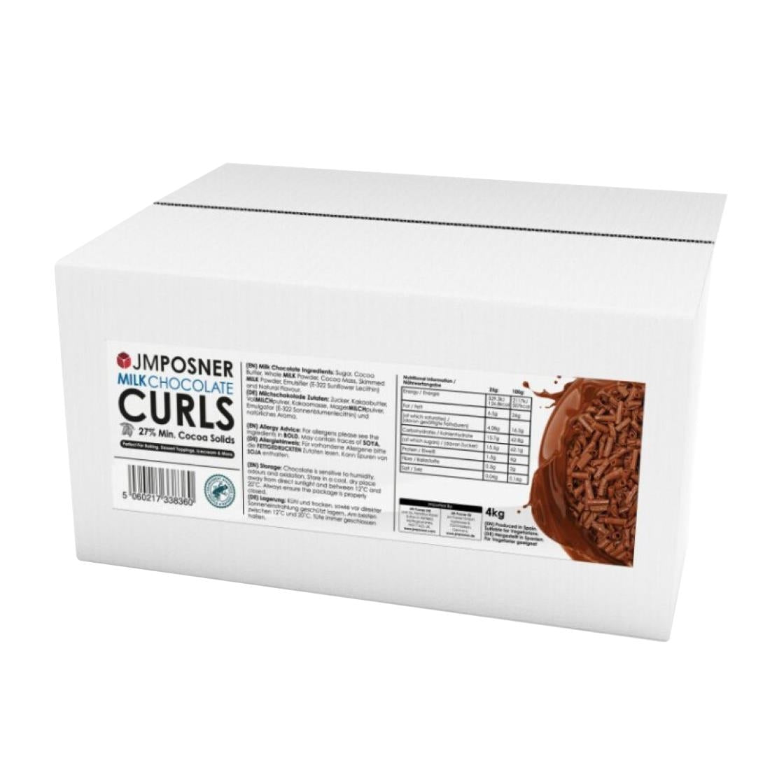 JM Posner Milk Chocolate Curls (Rainforest Alliance Cocoa) - 4Kg