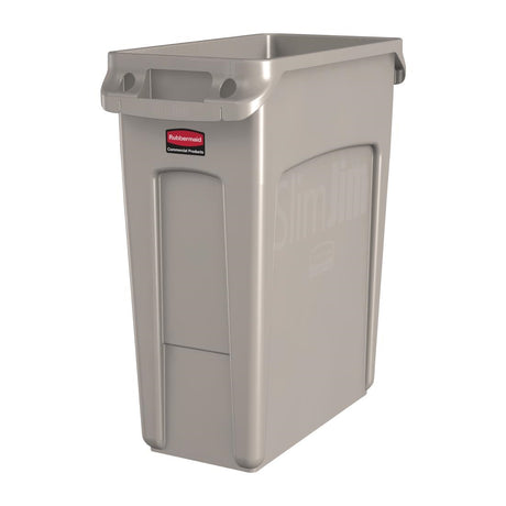 Rubbermaid Slim Jim Bin with Venting Channels Beige 60Ltr