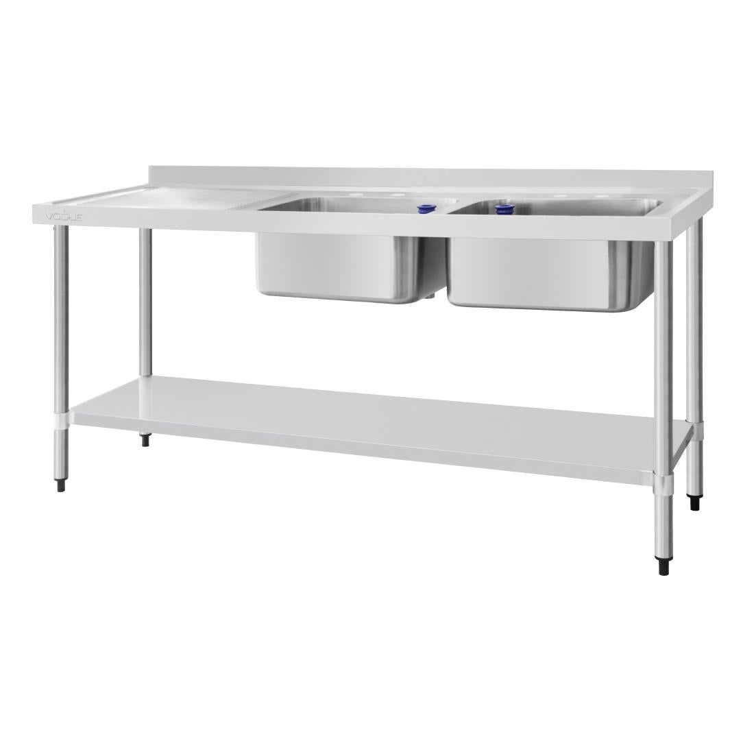 Vogue Double Bowl Sink L/H Drainer St/St - 1800x600mm 70 3/4x23 5/8"