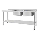 Vogue Double Bowl Sink L/H Drainer St/St - 1800x600mm 70 3/4x23 5/8"