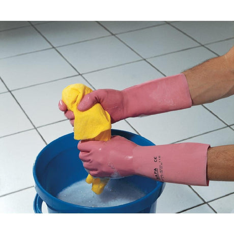 MAPA Vital 115 Liquid-Proof Light-Duty Janitorial Gloves Pink Medium