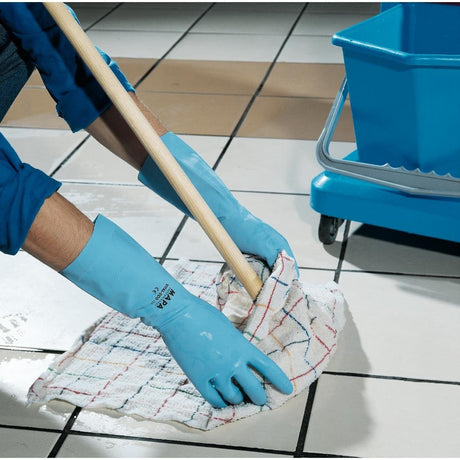 MAPA Vital 117 Liquid-Proof Light-Duty Janitorial Gloves Blue Large