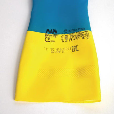 Mapa Alto 405 Liquid-Proof Heavy-Duty Janitorial Gloves Blue & Yellow Small
